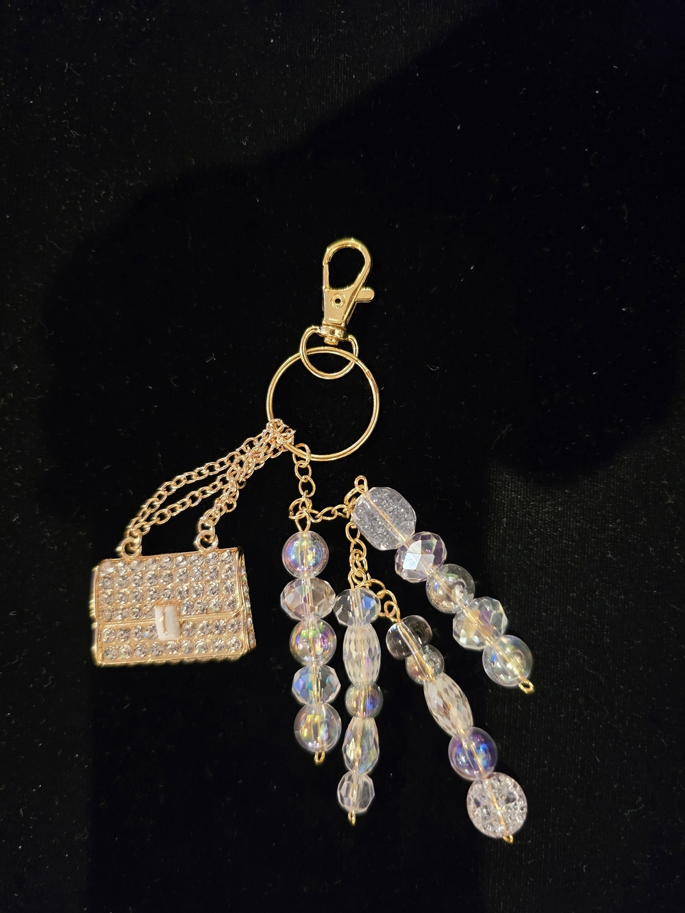 Gold-Tone Crystal Bead Keychain Charm - Iridescent